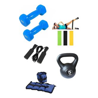 Kit Set Ejercicios Completo - Pesa Rusa Tobillera Mancuernas Bandas