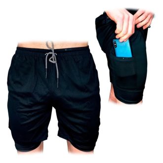 Short Deportivo Con Calza Bolsillo Trasero Y Porta Toalla